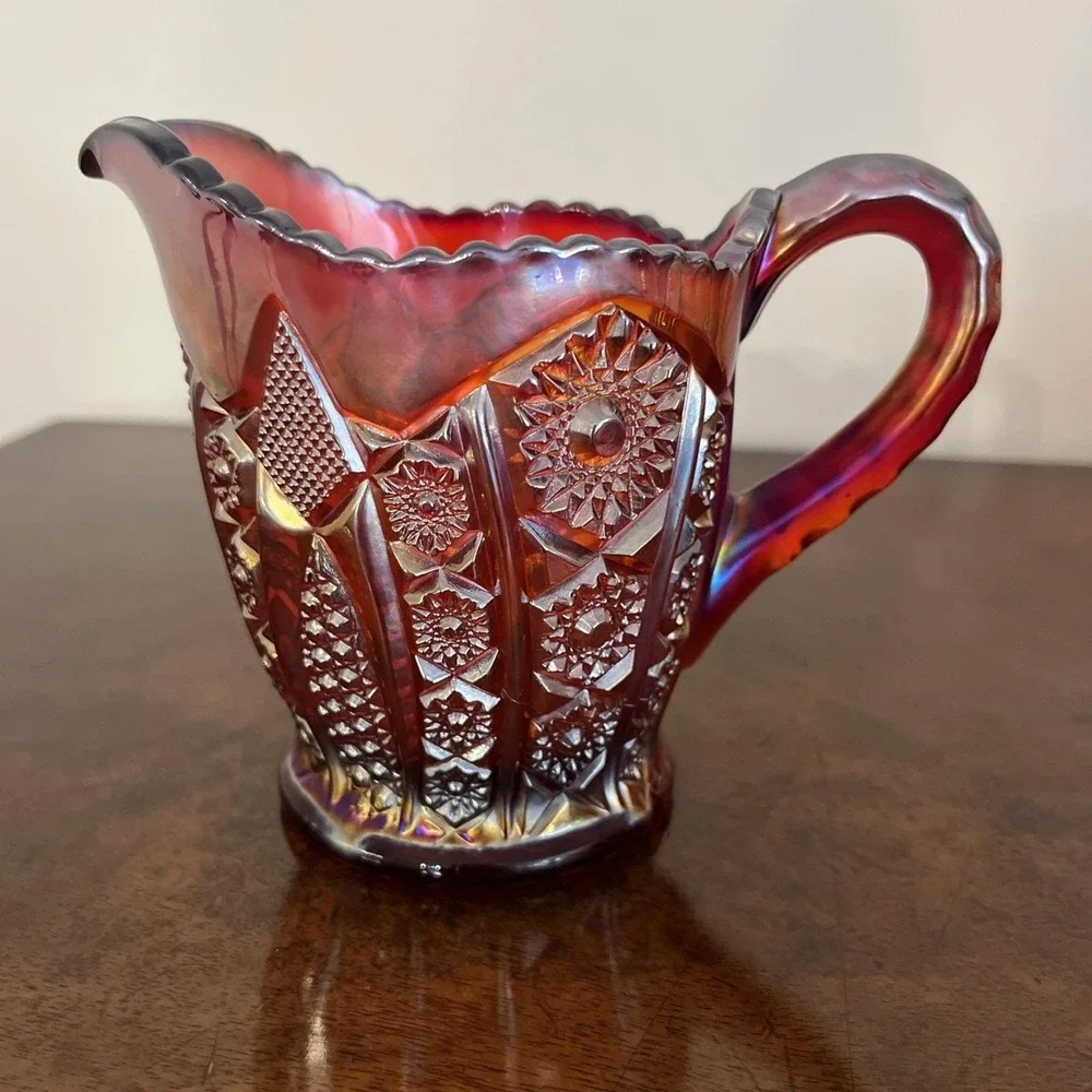 Vintage Indiana Glass Carnival Heirloom Iridescent Sunset Cream & Sugar Set‎